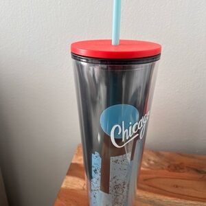 Starbucks Chicago Tumbler with Red Lid and Light Blue Straw